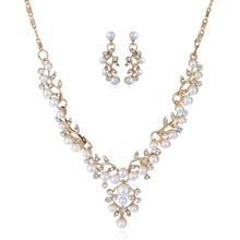 Load image into Gallery viewer, Pearl and Clear Crystal Diamante Necklace and Earrings Set