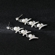 Load image into Gallery viewer, Pearl and Clear Crystal Diamante Necklace and Earrings Set