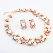 Load image into Gallery viewer, Chunky Pearl and Clear Crystal Diamante Necklace and Earrings Set