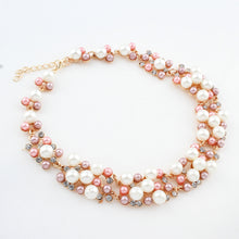 Load image into Gallery viewer, Chunky Pearl and Clear Crystal Diamante Necklace and Earrings Set