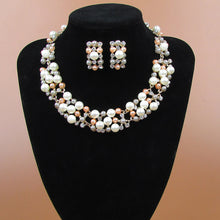 Load image into Gallery viewer, Chunky Pearl and Clear Crystal Diamante Necklace and Earrings Set