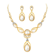 Load image into Gallery viewer, Pearl and Crystal Diamante Necklace and Earrings Set