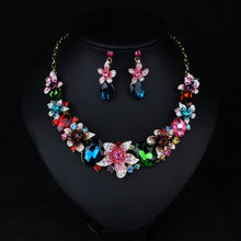 Load image into Gallery viewer, Statement Crystal Floral Necklace and Earrings Set