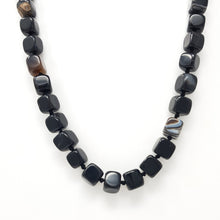 Load image into Gallery viewer, Natural Black Agate Cube Bead Necklace
