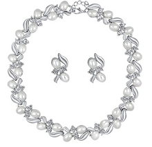 Load image into Gallery viewer, Elegant Crystal Clear Diamante and Pearl Necklace and Earrings Exclusive Design Jewellery Set