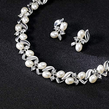 Load image into Gallery viewer, Elegant Crystal Clear Diamante and Pearl Necklace and Earrings Exclusive Design Jewellery Set