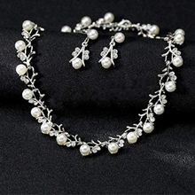 Load image into Gallery viewer, White Pearl and Clear Crystal Diamante Necklace Bracelet and Earrings Set
