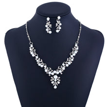 Load image into Gallery viewer, Pearl and Clear Crystal Diamante Necklace and Earrings Set
