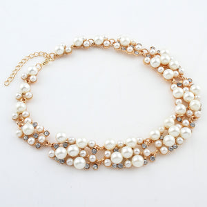 Chunky Pearl and Crystal Diamante Necklace and Earrings Set