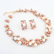 Load image into Gallery viewer, Chunky Pearl and Clear Crystal Diamante Necklace and Earrings Set
