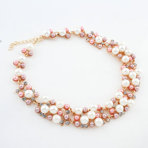 Chunky Pearl and Clear Crystal Diamante Necklace and Earrings Set