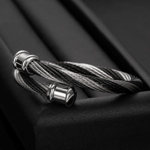 Chunky Black and Silver Contrast Fashion Stainless Steel Cuff Bangle For Men