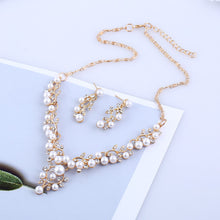 Load image into Gallery viewer, Pearl and Clear Crystal Diamante Necklace and Earrings Set
