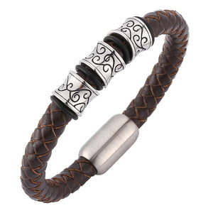 10mm Brown Leather Bracelet for Men, Men's Fashion Bracelet