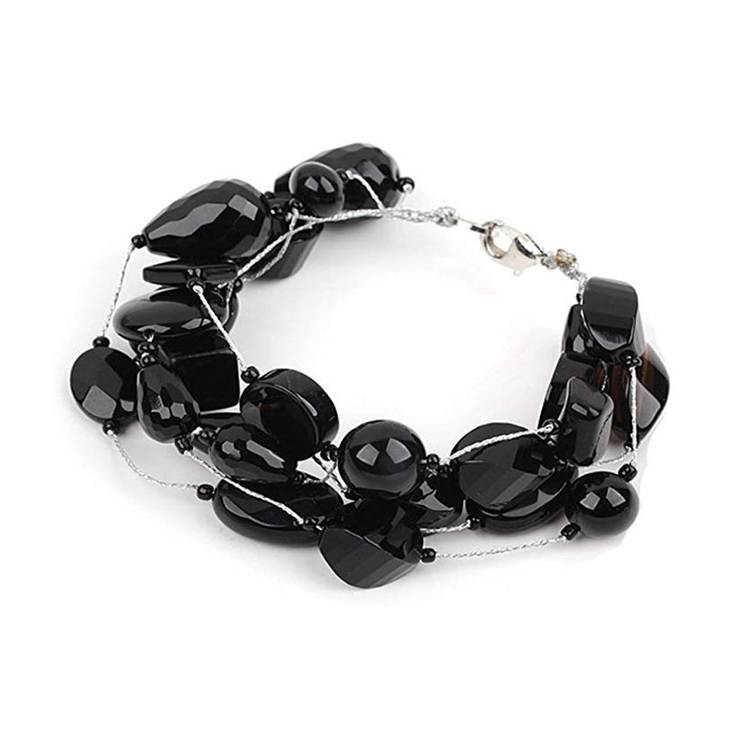 Multi Strand Natural Black Agate Gemstone Bracelet