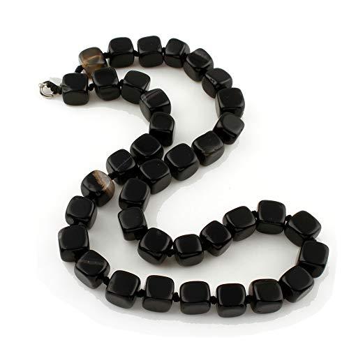 Natural Black Agate Cube Bead Necklace