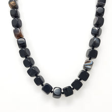 Load image into Gallery viewer, Natural Black Agate Cube Bead Necklace
