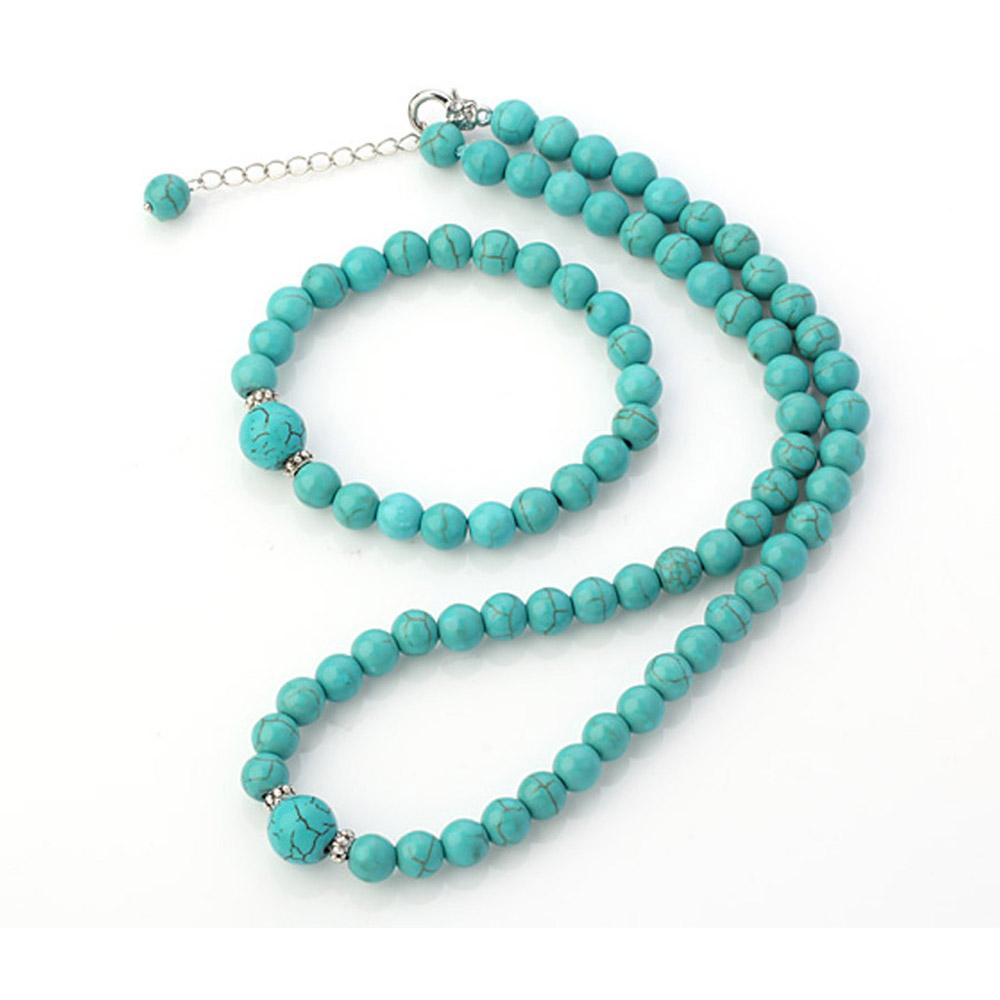 8-12mm Natural Turquoise Beaded Necklace & Bracelet Set