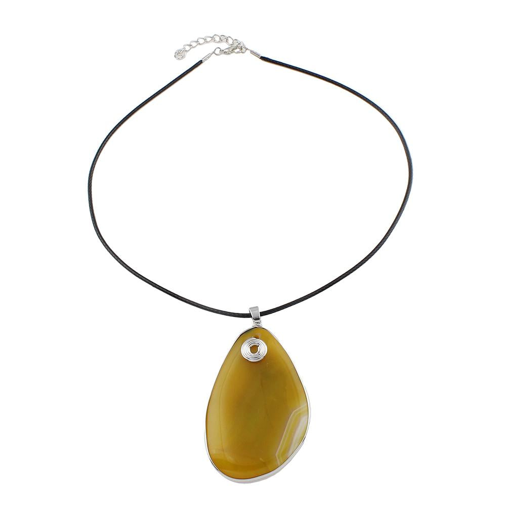 Natural Yellow Agate Pendant on Black Cord