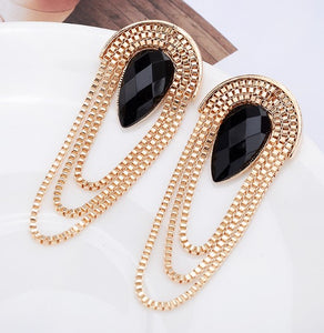 Diamante Long Tassel Dangle Earrings Rose Gold Colour
