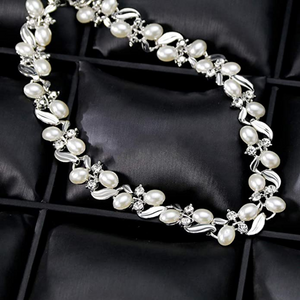 Elegant Crystal Clear Diamante and Pearl Necklace and Earrings Exclusive Design Jewellery Set