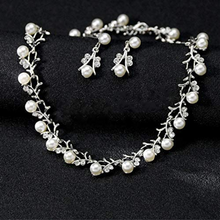 Load image into Gallery viewer, White Pearl and Clear Crystal Diamante Necklace Bracelet and Earrings Set
