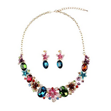 Load image into Gallery viewer, Multi coloured crystal necklace and earrings set
