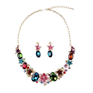 Multi coloured crystal necklace and earrings set