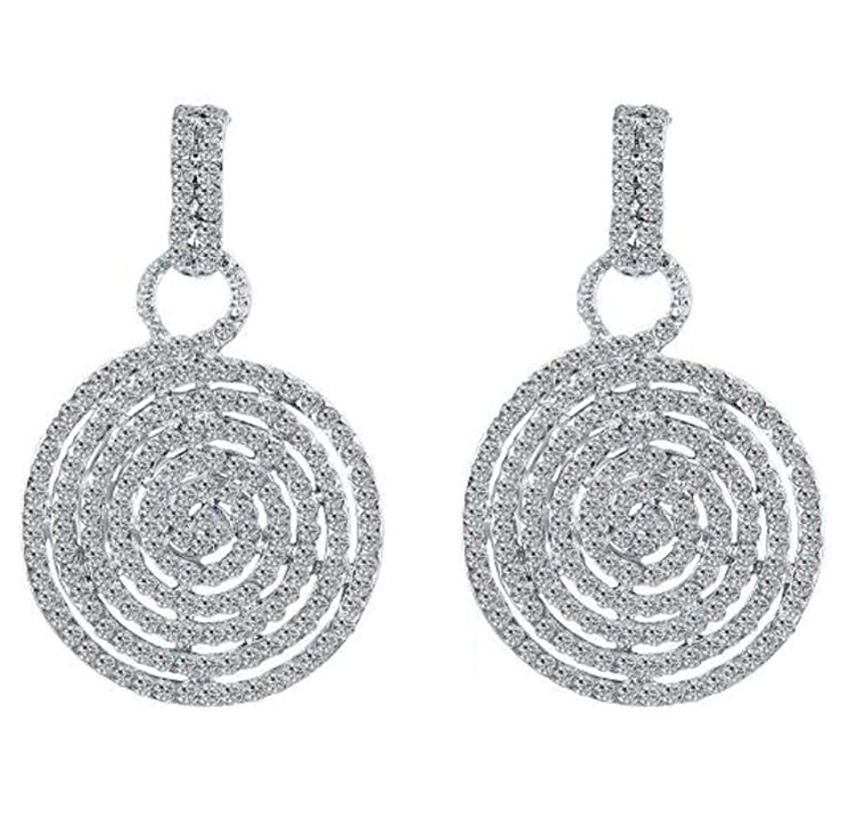 Diamante Crystal Circle Dangle Drop Earrings