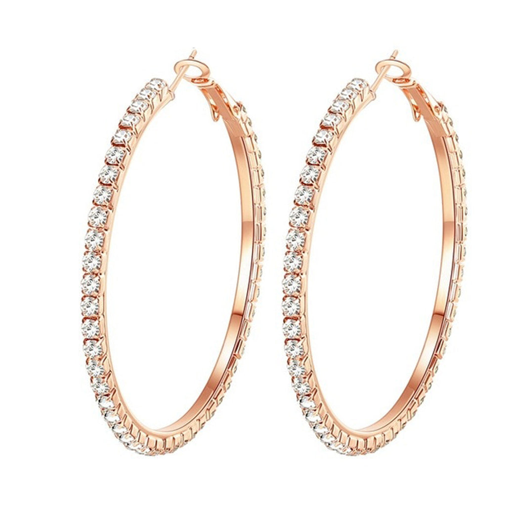 Diamante Crystal Hoop Earrings For Women and Girls Rose Gold Plated 5.5Cm